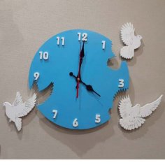 Laser Cut Wooden Pigeons Wall Clock Free CDR Vector File