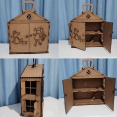 Laser Cut Wooden Portable Dollhouse CDR and DXF Vector File