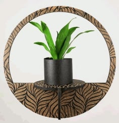 Laser Cut Wooden Pot Shelf for Room Decoration Vector File