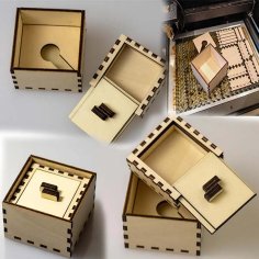 Laser Cut Wooden Puzzle Box with Sliding Lid CDR and DXF File