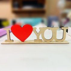 Laser Cut Wooden Puzzle I Love You Valentine’s Day Gift Decor Element DXF File