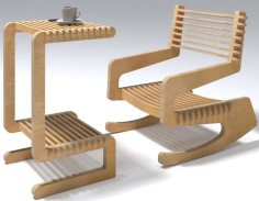 Laser Cut Wooden Puzzle Rocking Chair and Table CDR File