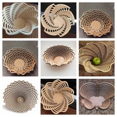 Laser Cut Wooden Puzzle Round Fruit Basket Wooden Bowl for Fruit Vector File