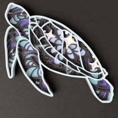 Laser Cut Wooden Puzzle Sea Turtle Mandala Multilayer Design Free CDR File