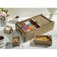 Laser Cut Wooden Puzzle Tea Bag Organizer Box CDR and DXF File