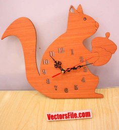 Laser Cut Wooden Squirrel Wall Clock Design Animal Clock Template CDR and DXF File