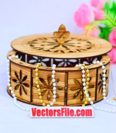 Laser Cut Wooden Round Box 4 Partition with Lid Jewelry Box Gift Box 3mm CDR and DXF File