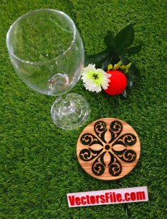Laser Cut Wooden Round Tea Coaster Drink Glass Coaster Vector File for Laser Cutting