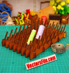 Laser Cut Wooden Sewing Thread Organizer Stand 4mm DXF and CDR File