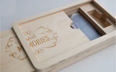Laser Cut Wooden Small Box for a Flash Drive with a Photo Frame Sweet Memories CDR File