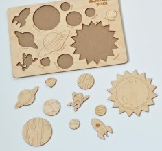 Laser Cut Wooden Space Puzzle Toy for Kids Education Vector File