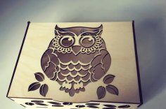 Laser Cut Wooden Storage Box with Owl Laser Engraving Design CDR File