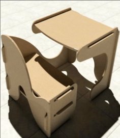 Laser Cut Wooden Study Table with Chair for Kids CDR File