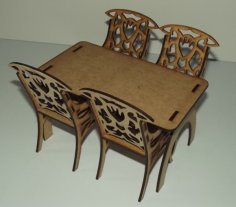 Laser Cut Wooden Table and Chair for Doll House Doll Furniture Template CDR File