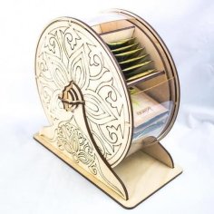 Laser Cut Wooden Tea Bag Wheel Organizer CDR File