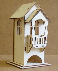 Laser Cut Wooden Tea House with Balcony CDR File