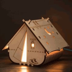 Laser Cut Wooden Tent Shape Night Light Lamp Free Vector CDR File