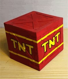 Laser Cut Wooden TNT Piggy Bank, Wooden Saving Box Free Vector