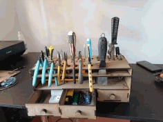 Laser Cut Wooden Tool Organizer Box, Organizer Stand with Drawer Vector File