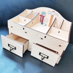 Laser Cut Wooden Tool Storage Organizer Box with Drawer CDR and DXF File