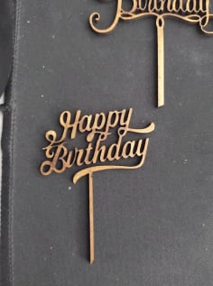 Laser Cut Wooden Topper Happy Birthday Layout Vector File
