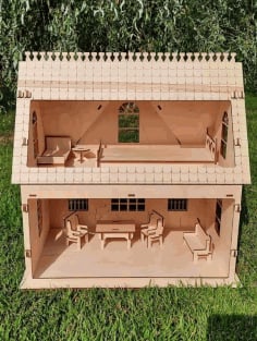 Laser Cut Wooden Toy House 2 Story Dollhouse DXF File