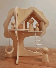 Laser Cut Wooden Tree House Decoration CDR and DXF File
