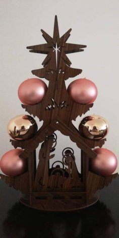 Laser Cut Wooden Tree with Birth for Spheres 3D Model CDR File