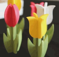 Laser Cut Wooden Tulips Spring Centerpiece Decor Vector File