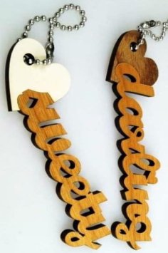 Laser Cut Wooden Valentine Keychain Wood Keyring Template Vector File