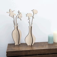 Laser Cut Wooden Vase With Flowers Home Decoration CDR Vectors File