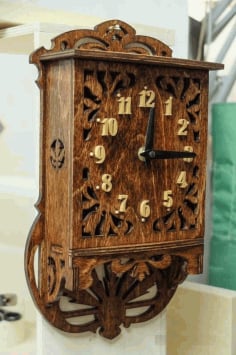 Laser Cut Wooden Wall Clock, Antique Wall Clock Vector File