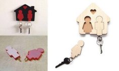 Laser Cut Wooden Wall House Key Organizer and Keychain CDR File
