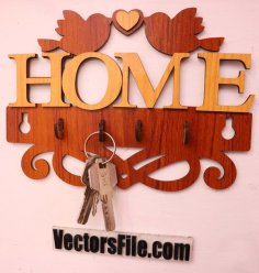 Laser Cut Wooden Wall Key Holder Wall Mounted Key Organizer CDR and Ai Vector File