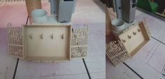 Laser Cut Wooden Wall Key Holder with Shelf for Storage CDR File