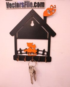 Laser Cut Wooden Wall Mounted Key Holder House Shape Key Hanger CDR and DXF File