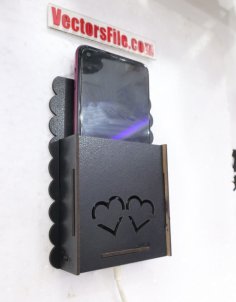 Laser Cut Wooden Wall Mounted Mobile Holder Phone Stand with Heart Decor DXF and CDR File