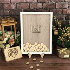 Laser Cut Wooden Wedding Hearts Frame, Wooden Wedding Gift Frame Vector File