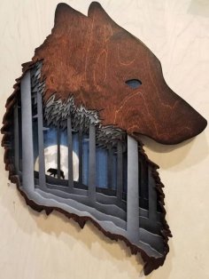 Laser Cut Wooden Wolf Blueprint Chart for Wall Decoration CDR File
