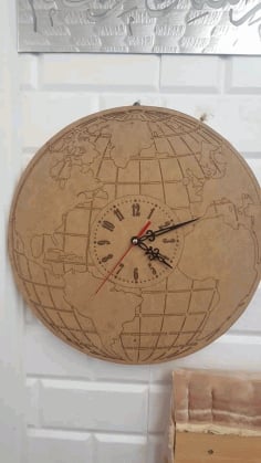 Laser Cut Wooden World Map Globe Wall Clock CDR and DXF File