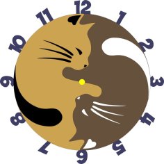 Laser Cut Yin Yang Cats Wall Clock CDR and DXF File