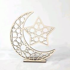 Laser Cutting Festive Wooden Moon and Star Decorative Element DXF File