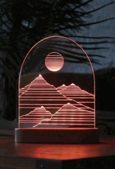 Laser Engraved Acrylic 3D lamp mountain illusion lamp Free CDR Vectors File
