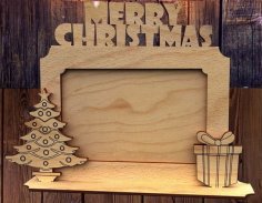 Laser Engraved Tree and Gift Box Wooden Merry Christmas Photo Frame CDR File