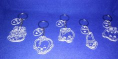 Laser Engraving Cute Face Keychains Set CDR File