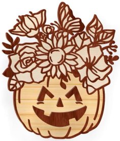 Laser Engraving Floral Pumpkin Decorative Design CDR File