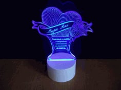 Laser Engraving Hear 3D Acrylic LED Illusion Lamp Thank you Beloved CDR File