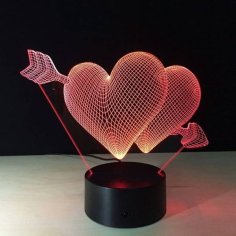 Laser Engraving Heart 3D LED Night Light Lamp Vector File