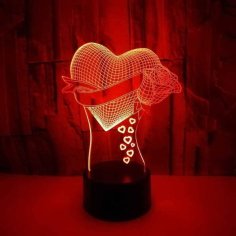 Laser Engraving Heart Acrylic 3D Illusion Lamp Vector File