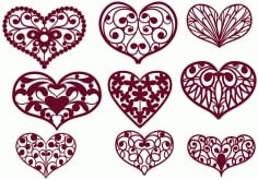 Laser Engraving Heart Set AI and DXF Vector File